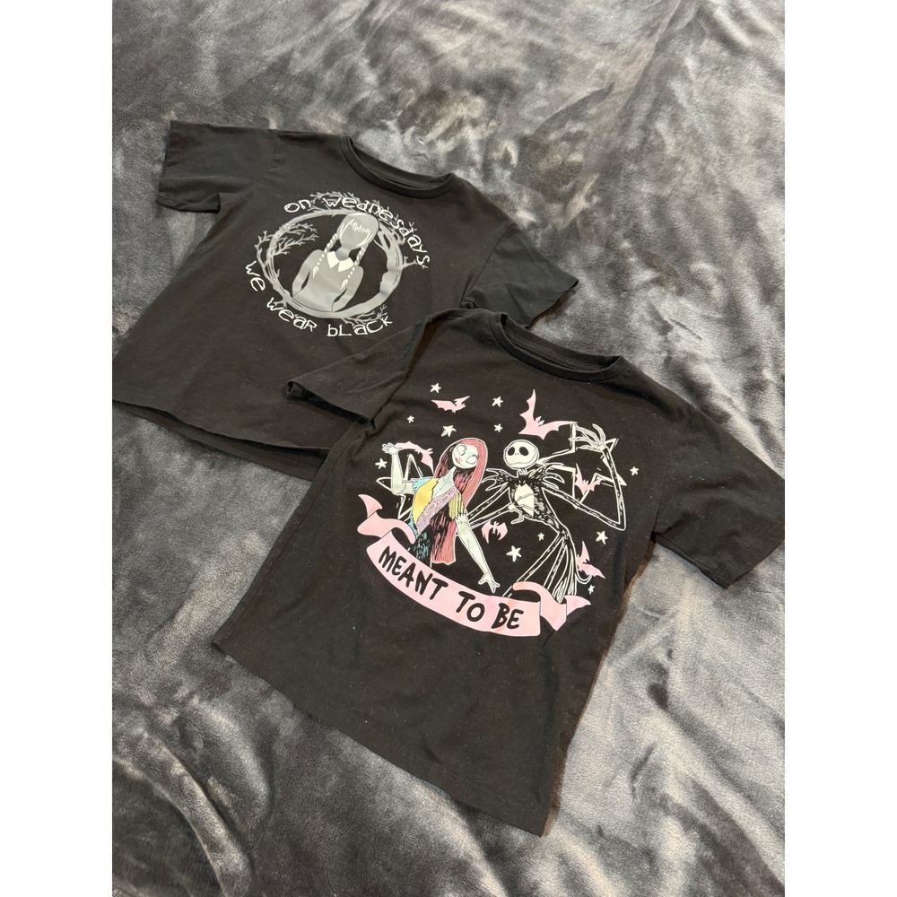 Disney Nightmare Before Christmas Wednesday Addams Shirt Lot 2 Girls XS 4/5 Goth